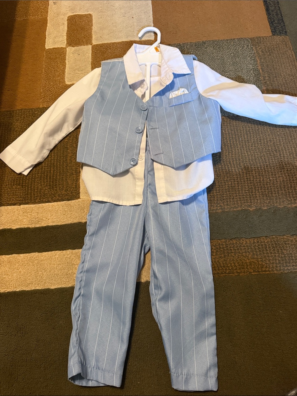 Light Blue Pinstripe Boys' 3-Piece Suit with White Shirt